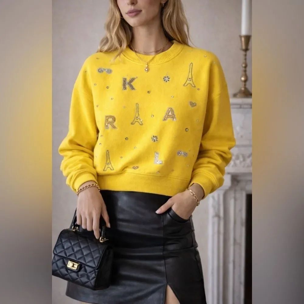 Karl Lagerfeld Yellow Sweatshirt with Silver Accents
